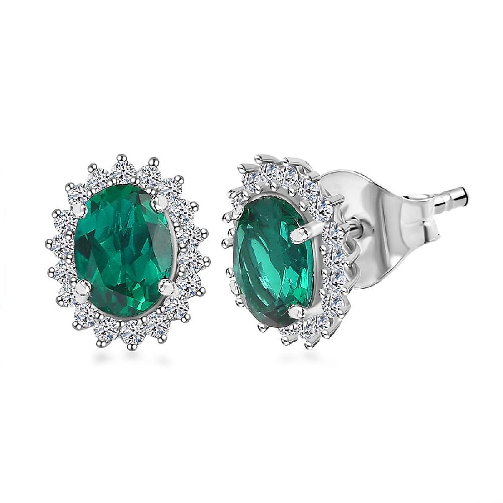 shop lc AAA Luxuriant Lab Grown Emerald and G-H SI Lab Grown Diamond 2.11 ctw Earrings in 10K White Gold