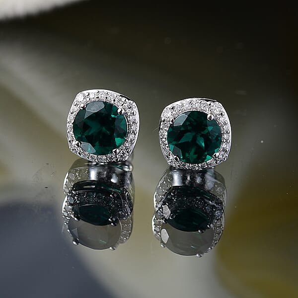 Shop Lc AAA Luxuriant Lab Grown Emerald And G-H SI Lab Grown Diamond 2.58 Ctw Earrings In 10K White Gold