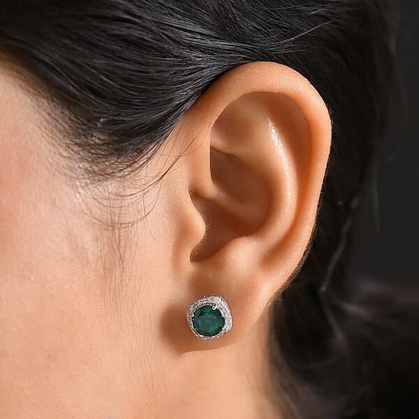 Shop Lc AAA Luxuriant Lab Grown Emerald And G-H SI Lab Grown Diamond 2.58 Ctw Earrings In 10K White Gold