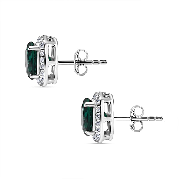 Shop Lc AAA Luxuriant Lab Grown Emerald And G-H SI Lab Grown Diamond 2.58 Ctw Earrings In 10K White Gold