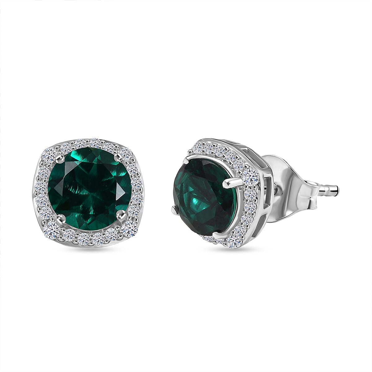 shop lc AAA Luxuriant Lab Grown Emerald and G-H SI Lab Grown Diamond 2.58 ctw Earrings in 10K White Gold