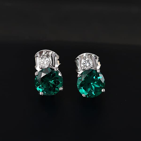 Shop Lc AAA Luxuriant Lab Grown Emerald And G-H SI Lab Grown Diamond 2.01 Ctw Earrings In 10K White Gold