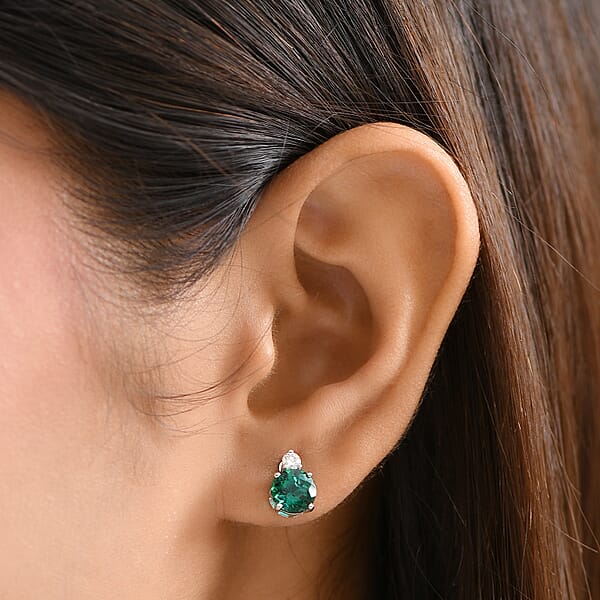 Shop Lc AAA Luxuriant Lab Grown Emerald And G-H SI Lab Grown Diamond 2.01 Ctw Earrings In 10K White Gold