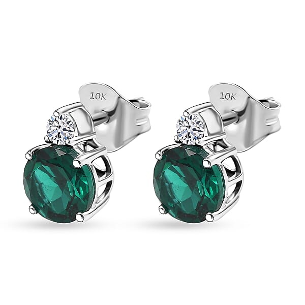 Shop Lc AAA Luxuriant Lab Grown Emerald And G-H SI Lab Grown Diamond 2.01 Ctw Earrings In 10K White Gold
