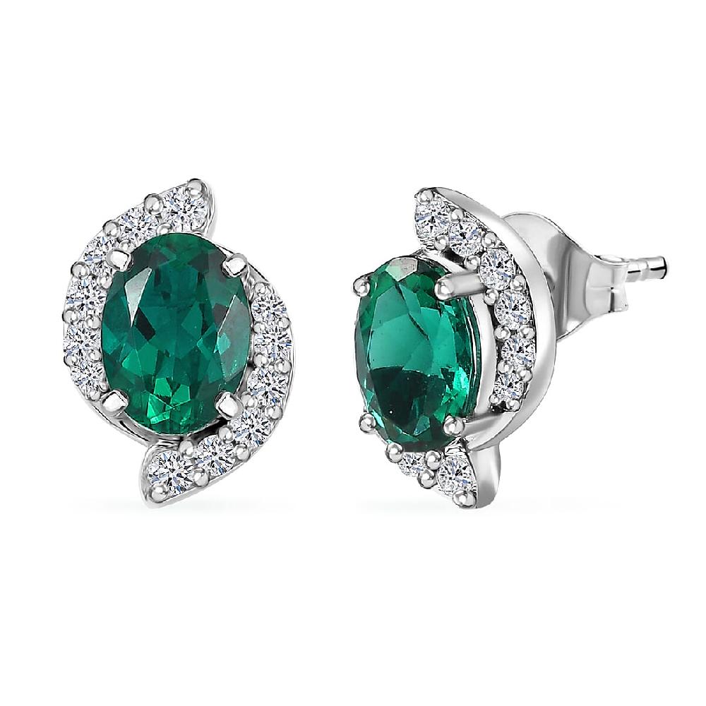 shop lc AAA Luxuriant Lab Grown Emerald and G-H SI Lab Grown Diamond 2.26 ctw Earrings in 10K White Gold