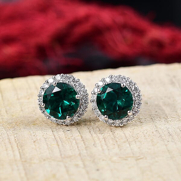 Shop Lc AAA Luxuriant Lab Grown Emerald And Lab Grown Diamond 2.48 Ctw Earrings In 10K White Gold