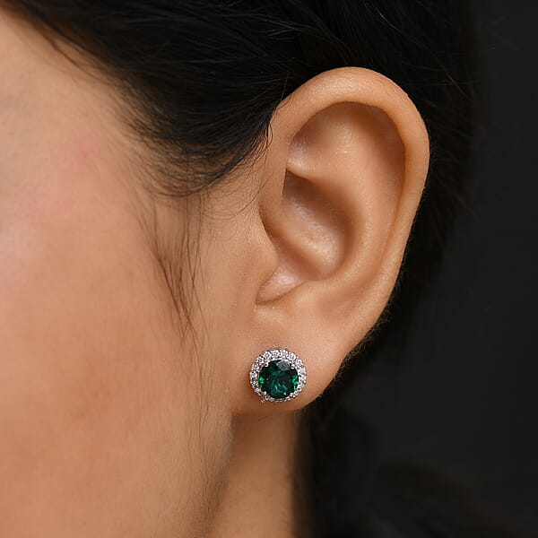 Shop Lc AAA Luxuriant Lab Grown Emerald And Lab Grown Diamond 2.48 Ctw Earrings In 10K White Gold