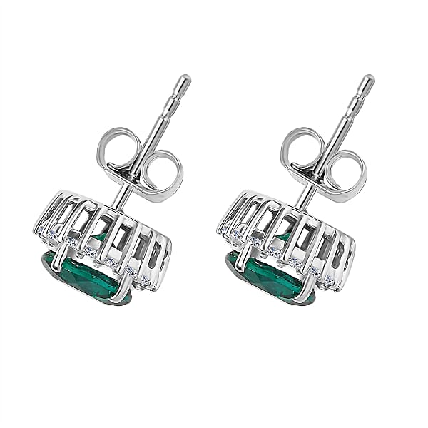 Shop Lc AAA Luxuriant Lab Grown Emerald And Lab Grown Diamond 2.48 Ctw Earrings In 10K White Gold