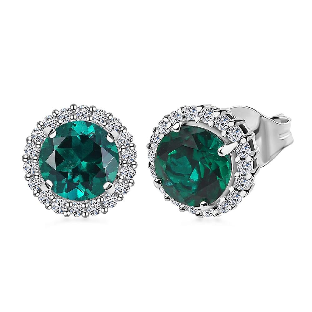 shop lc AAA Luxuriant Lab Grown Emerald and Lab Grown Diamond 2.48 ctw Earrings in 10K White Gold