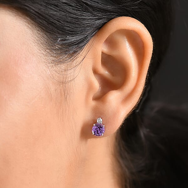 Shop Lc AAA Luxuriant Lab Grown Purple Sapphire And G-H SI Lab Grown Diamond 3.02 Ctw Earrings In 10K White Gold