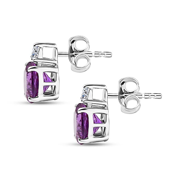 Shop Lc AAA Luxuriant Lab Grown Purple Sapphire And G-H SI Lab Grown Diamond 3.02 Ctw Earrings In 10K White Gold