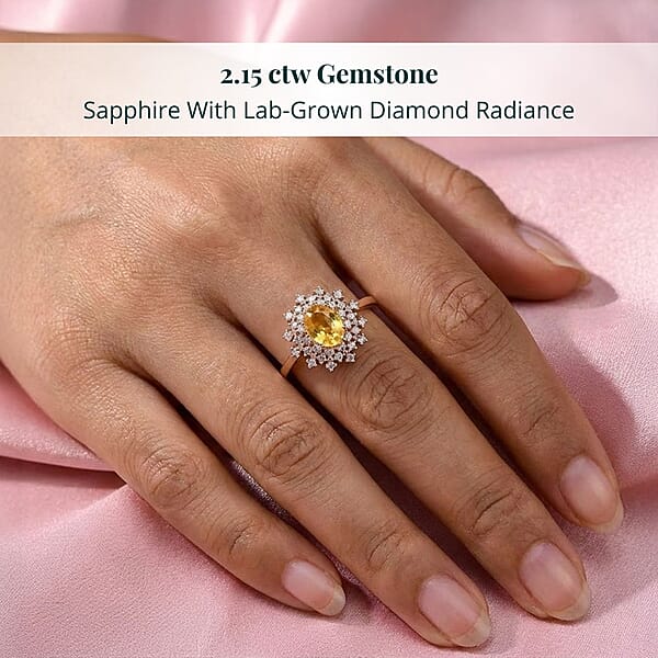 Shop Lc AAA Madagascar Yellow Sapphire And Luxuriant Lab Grown Diamond (SI) 2.15 Ctw Snowflake Ring In 10K Yellow Gold