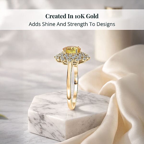 Shop Lc AAA Madagascar Yellow Sapphire And Luxuriant Lab Grown Diamond (SI) 2.15 Ctw Snowflake Ring In 10K Yellow Gold