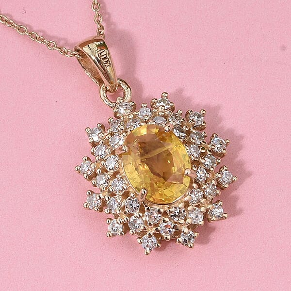 Shop Lc AAA Madagascar Yellow Sapphire And Luxuriant Lab Grown Diamond SI 2.15 Ctw Celestial Bloom Pendant Necklace In 10K Yellow Gold 18 Inches