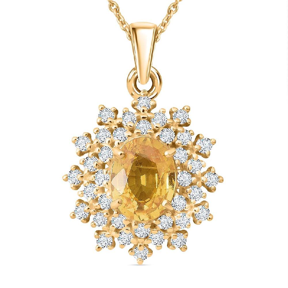 shop lc AAA Madagascar Yellow Sapphire and Luxuriant Lab Grown Diamond SI 2.15 ctw Celestial Bloom Pendant Necklace in 10K Yellow Gold 18 Inches