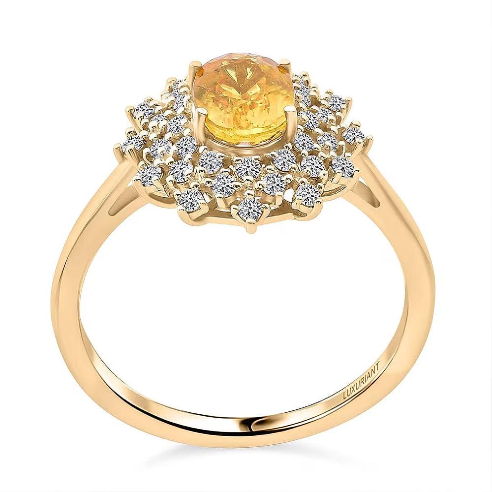 shop lc AAA Madagascar Yellow Sapphire and Luxuriant Lab Grown Diamond (SI) 2.15 ctw Snowflake Ring in 10K Yellow Gold