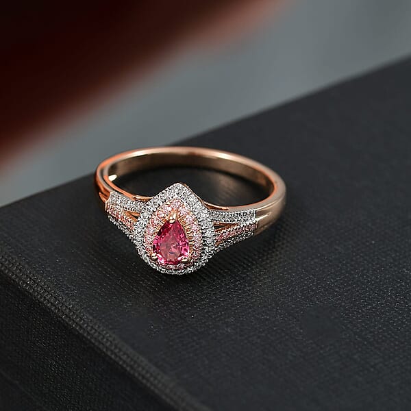 Shop Lc AAA Mahenge Spinel Luxuriant Lab Grown Pink And White Diamond VS 0.85 Ctw Majestic Blush Ring In 10K Rose Gold