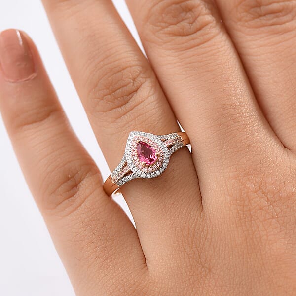 Shop Lc AAA Mahenge Spinel Luxuriant Lab Grown Pink And White Diamond VS 0.85 Ctw Majestic Blush Ring In 10K Rose Gold