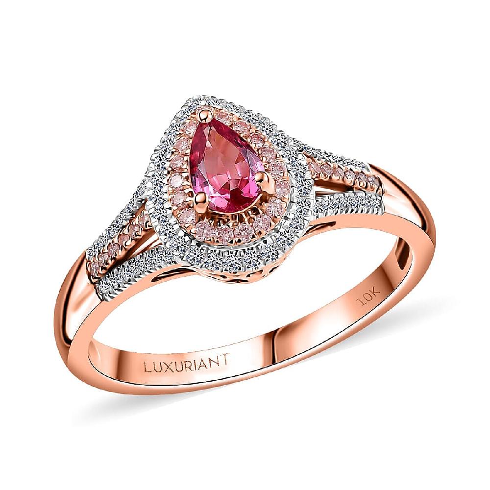 shop lc AAA Mahenge Spinel Luxuriant Lab Grown Pink and White Diamond VS 0.85 ctw Majestic Blush Ring in 10K Rose Gold