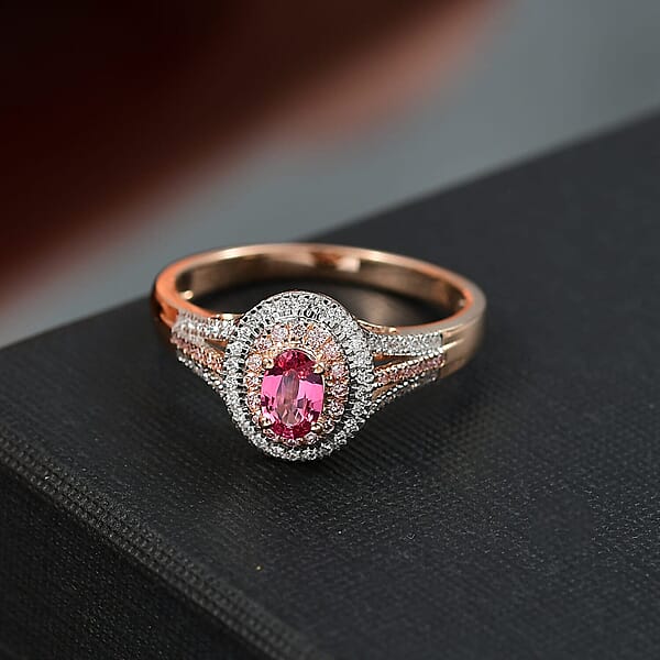 Shop Lc AAA Mahenge Spinel VS Luxuriant Lab Grown Pink And White Diamond 0.90 Ctw Majestic Blush Ring In 10K Rose Gold