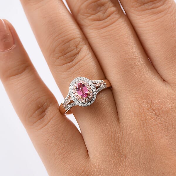 Shop Lc AAA Mahenge Spinel VS Luxuriant Lab Grown Pink And White Diamond 0.90 Ctw Majestic Blush Ring In 10K Rose Gold