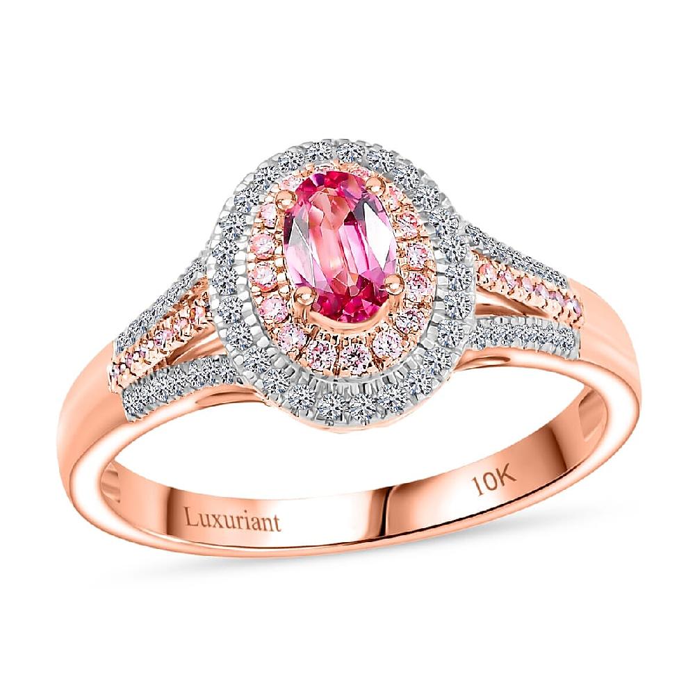 shop lc AAA Mahenge Spinel VS Luxuriant Lab Grown Pink and White Diamond 0.90 ctw Majestic Blush Ring in 10K Rose Gold