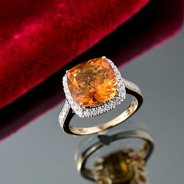 Shop Lc AAA Mandarin Citrine And G-H SI Luxuriant Lab Grown Diamond 5.27 Ctw Ring In 10K Yellow Gold