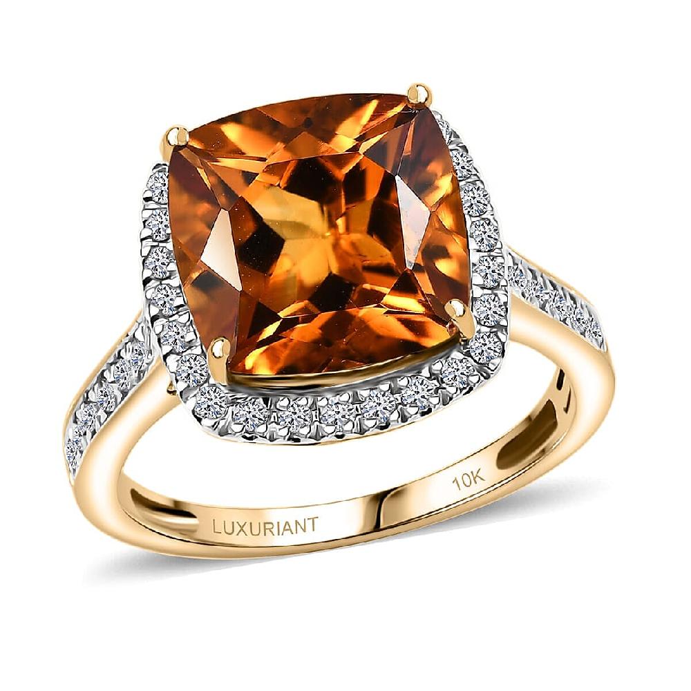 shop lc AAA Mandarin Citrine and G-H SI Luxuriant Lab Grown Diamond 5.27 ctw Ring in 10K Yellow Gold