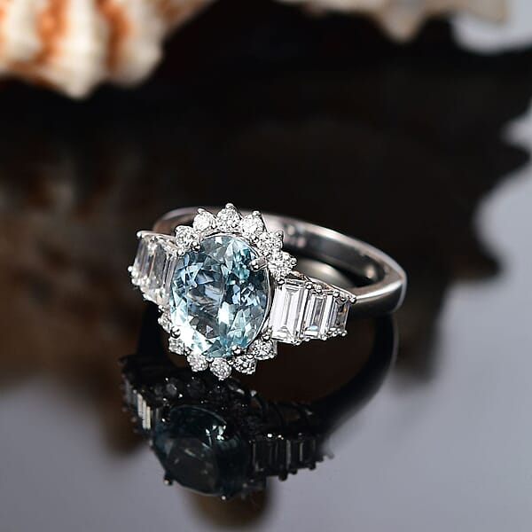 Shop Lc AAA Mangoro Aquamarine And Luxuriant Lab Grown Diamond G-H SI 3.47 Ctw Ring In 10K White Gold