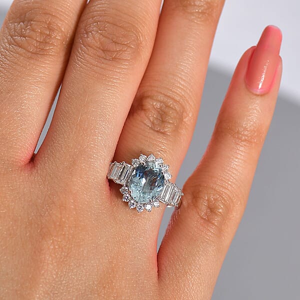 Shop Lc AAA Mangoro Aquamarine And Luxuriant Lab Grown Diamond G-H SI 3.47 Ctw Ring In 10K White Gold