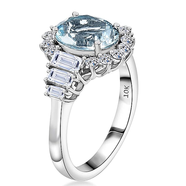 Shop Lc AAA Mangoro Aquamarine And Luxuriant Lab Grown Diamond G-H SI 3.47 Ctw Ring In 10K White Gold