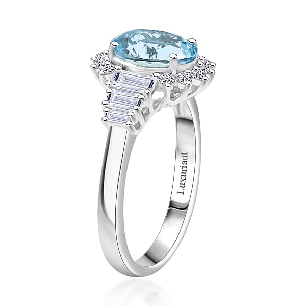 Shop Lc AAA Mangoro Aquamarine And Luxuriant Lab Grown Diamond G-H SI 3.47 Ctw Ring In 10K White Gold
