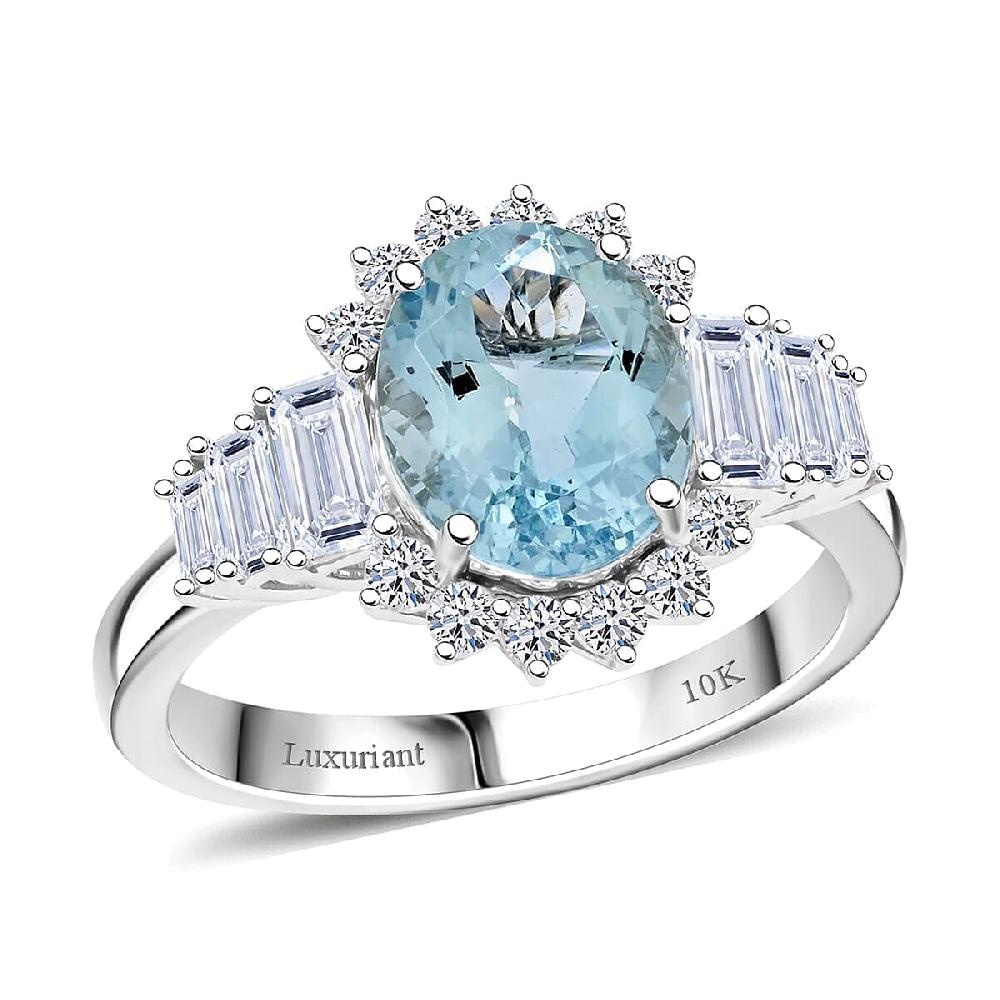 shop lc AAA Mangoro Aquamarine and Luxuriant Lab Grown Diamond G-H SI 3.47 ctw Ring in 10K White Gold