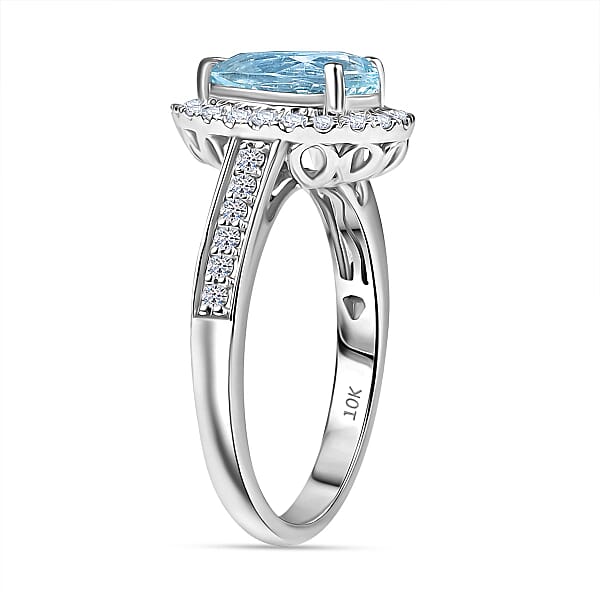 Shop Lc AAA Mangoro Aquamarine And Luxuriant Lab Grown Diamond G-H SI 2.02 Ctw Ring In 10K White Gold (Del In 12 -15 Days)
