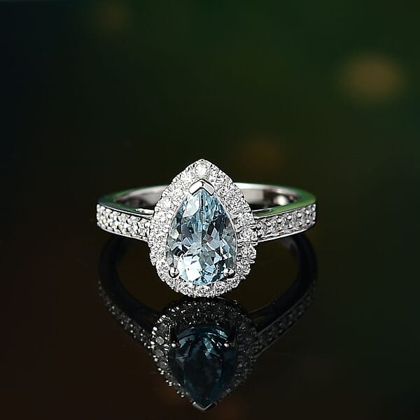 Shop Lc AAA Mangoro Aquamarine And Luxuriant Lab Grown Diamond G-H SI 2.02 Ctw Ring In 10K White Gold (Del In 12 -15 Days)