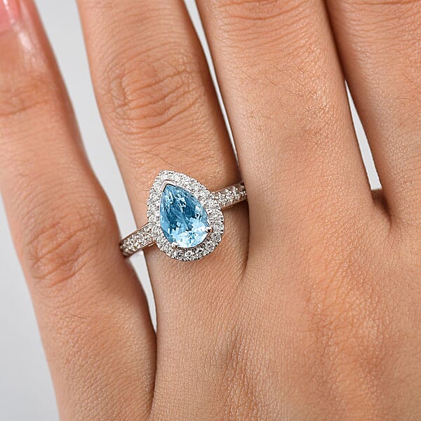 Shop Lc AAA Mangoro Aquamarine And Luxuriant Lab Grown Diamond G-H SI 2.02 Ctw Ring In 10K White Gold (Del In 12 -15 Days)