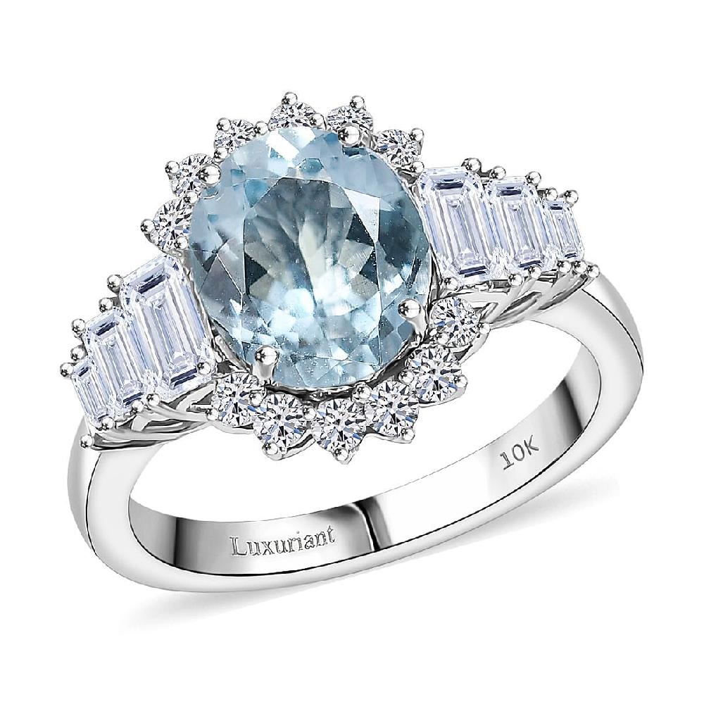 shop lc AAA Mangoro Aquamarine and Luxuriant Lab Grown Diamond G-H SI 3.47 ctw Ring in 10K White Gold