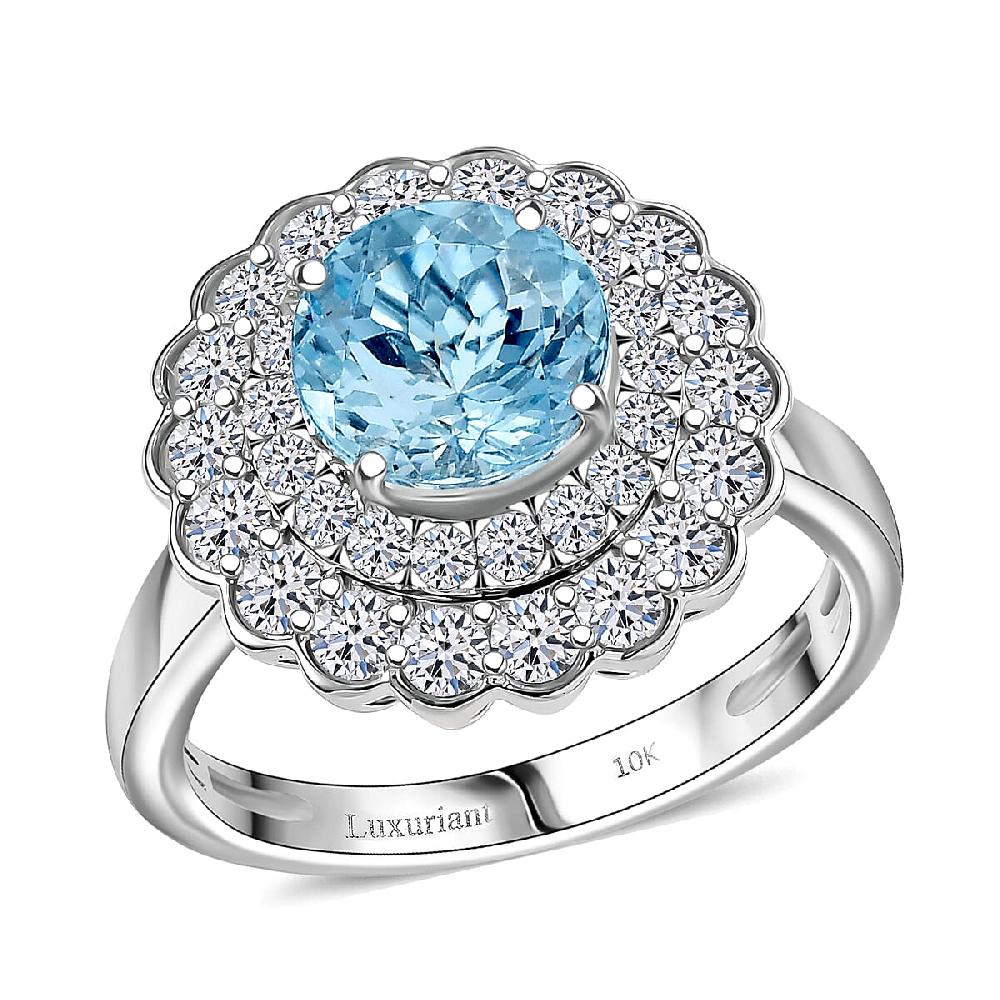 shop lc AAA Mangoro Aquamarine Lab Grown Diamond Ring in 10K White Gold 2.90 ctw