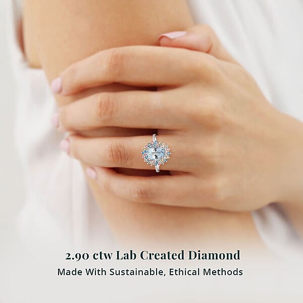 Shop Lc AAA Mangoro Aquamarine Lab Grown Multi Diamond Ring In Rhodium Over Sterling Silver 2.90 Ctw