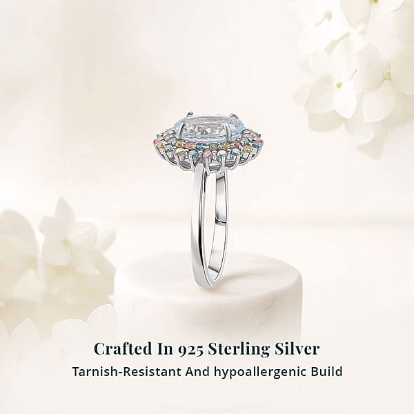 Shop Lc AAA Mangoro Aquamarine Lab Grown Multi Diamond Ring In Rhodium Over Sterling Silver 2.90 Ctw