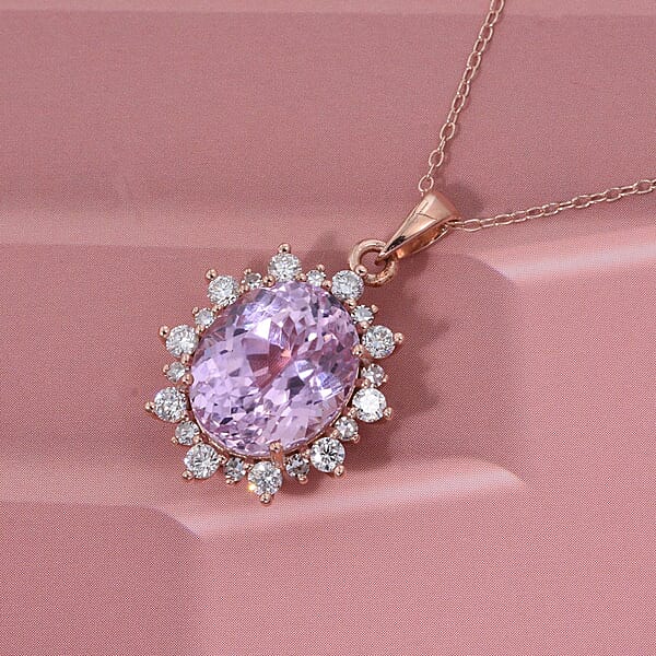 Shop Lc AAA Martha Rocha Kunzite And Luxuriant Lab Grown G-H SI 6.75 Ctw Blush & Bloom Pendant Necklace In 10K Rose Gold 18 Inches