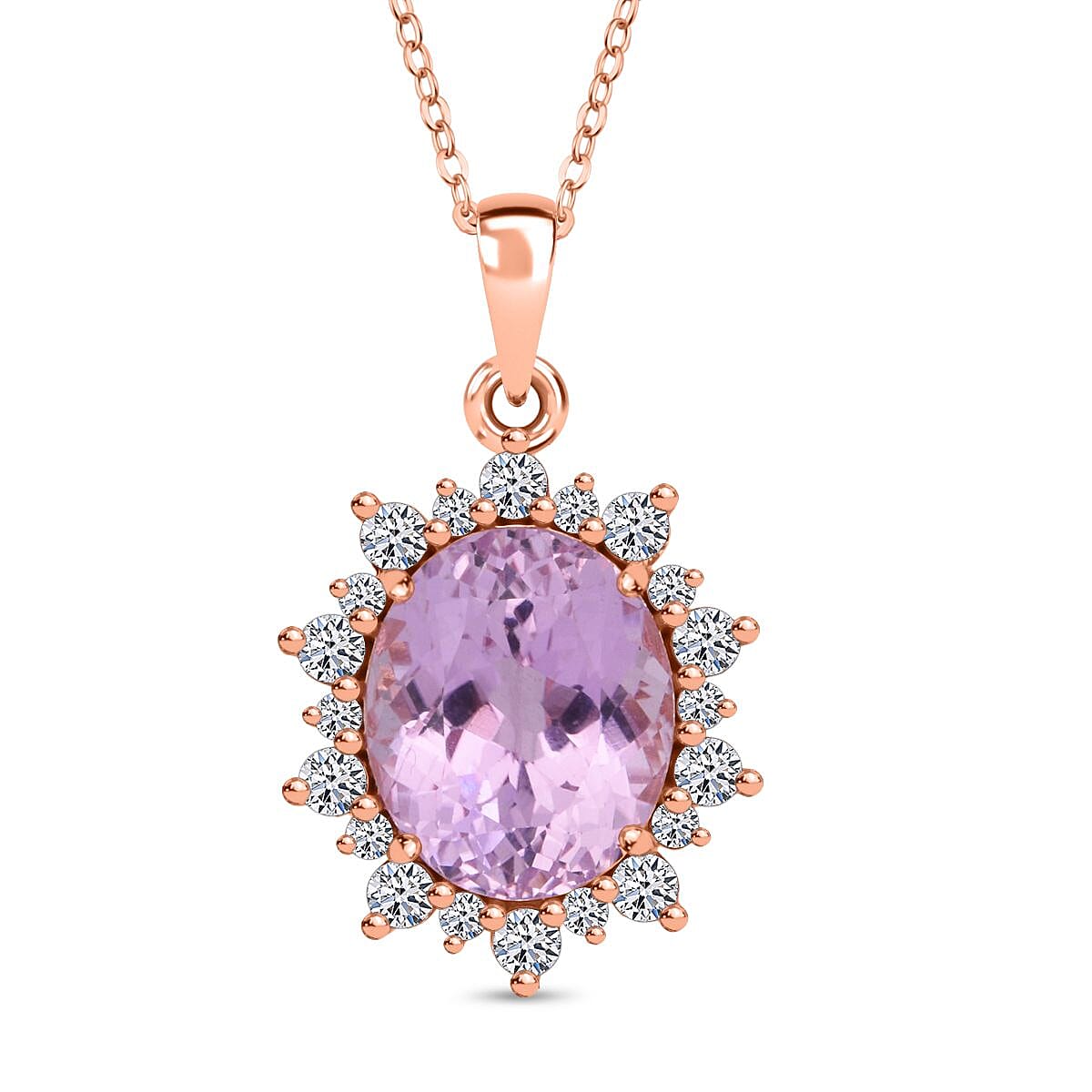 shop lc AAA Martha Rocha Kunzite and Luxuriant Lab Grown G-H SI 6.75 ctw Blush & Bloom Pendant Necklace in 10K Rose Gold 18 Inches