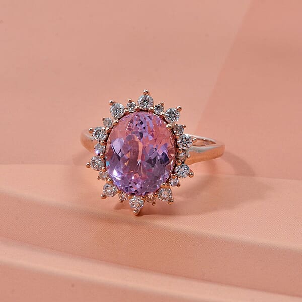 Shop Lc AAA Martha Rocha Kunzite And Luxuriant Lab Grown G-H SI 6.75 Ctw Blush & Bloom Ring In 10K Rose Gold