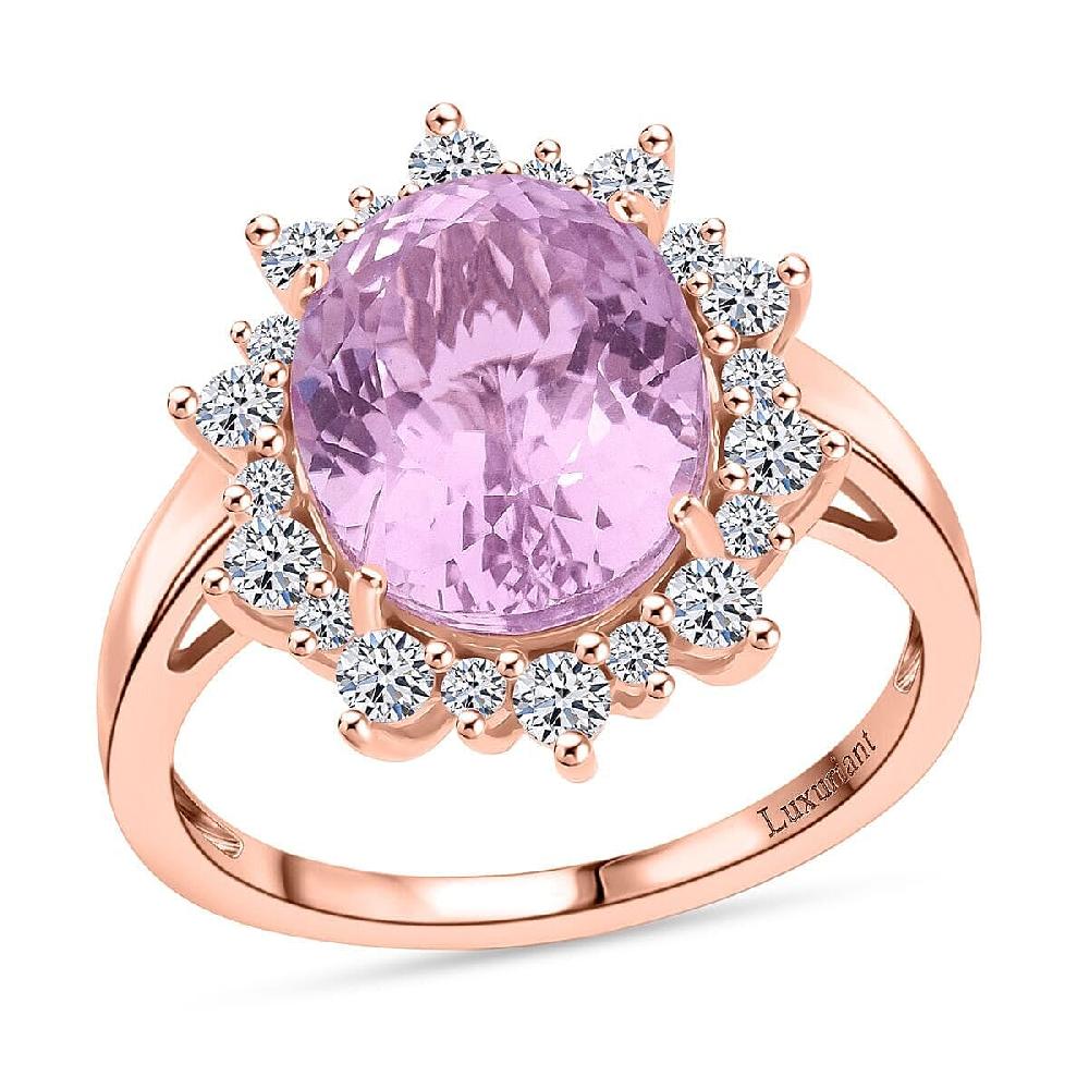 shop lc AAA Martha Rocha Kunzite and Luxuriant Lab Grown G-H SI 6.75 ctw Blush & Bloom Ring in 10K Rose Gold