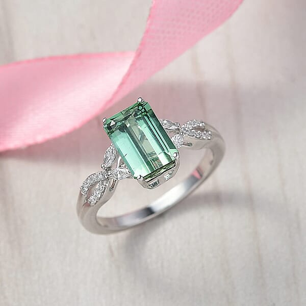 Shop Lc AAA Mint Tourmaline And Luxuriant Lab Grown Diamond E-F VS 2.65 Ctw Ring In 10K White Gold