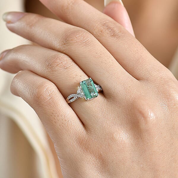 Shop Lc AAA Mint Tourmaline And Luxuriant Lab Grown Diamond E-F VS 2.65 Ctw Ring In 10K White Gold