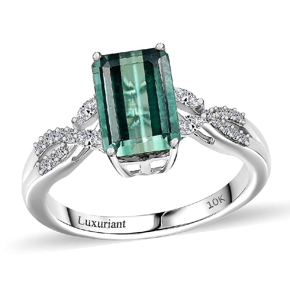 shop lc AAA Mint Tourmaline and Luxuriant Lab Grown Diamond E-F VS 2.65 ctw Ring in 10K White Gold