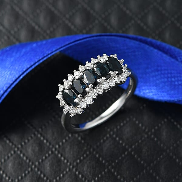 Shop Lc AAA Monte Belo Indicolite And Luxuriant Lab Grown Diamond G-H SI 1.50 Ctw Starburst Elegance Ring In Rhodium Over Sterling Silver