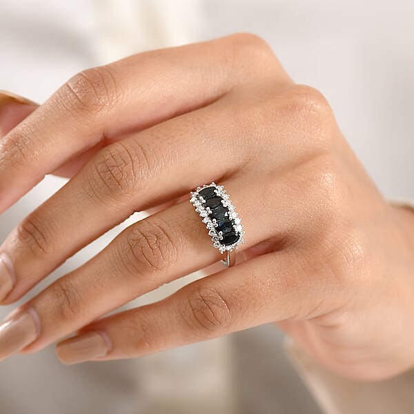 Shop Lc AAA Monte Belo Indicolite And Luxuriant Lab Grown Diamond G-H SI 1.50 Ctw Starburst Elegance Ring In Rhodium Over Sterling Silver