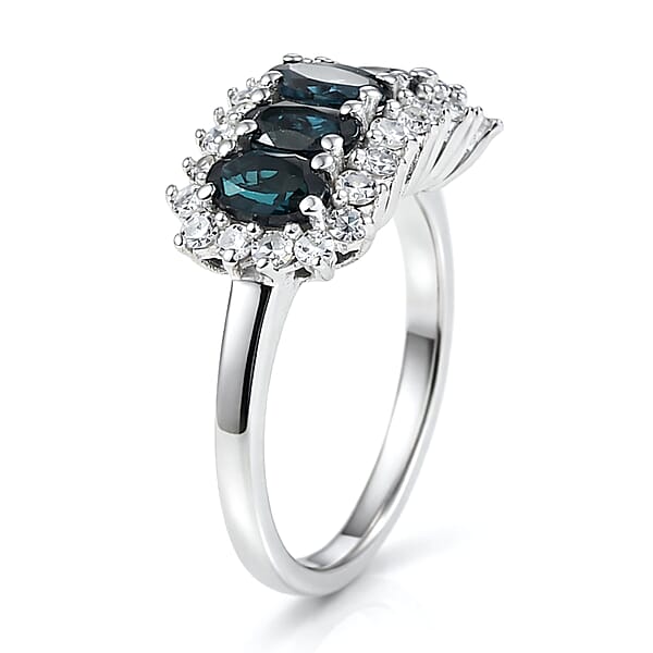 Shop Lc AAA Monte Belo Indicolite And Luxuriant Lab Grown Diamond G-H SI 1.50 Ctw Starburst Elegance Ring In Rhodium Over Sterling Silver
